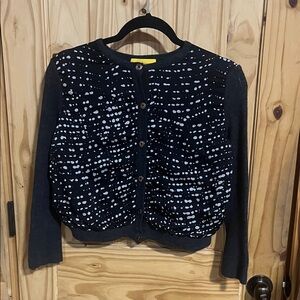 St. John Black and White Patterned Wool and Silk Cardigan